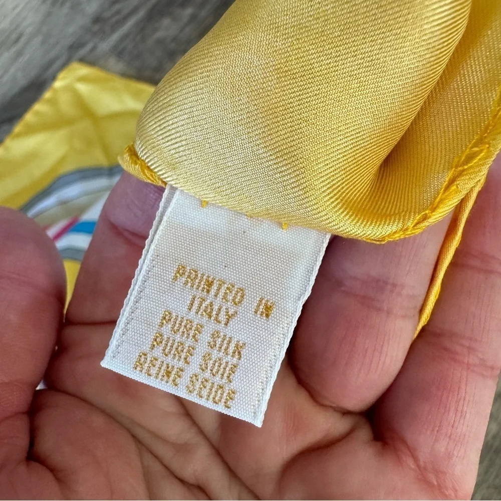 Vintage Country Club Nautical Queen Elizabeth Ship Yellow Pure Silk Scarf